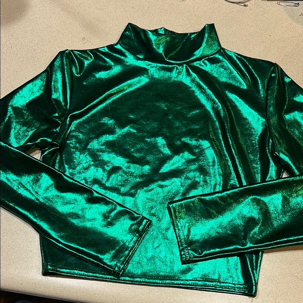 Shiny Green Long Sleeve Top